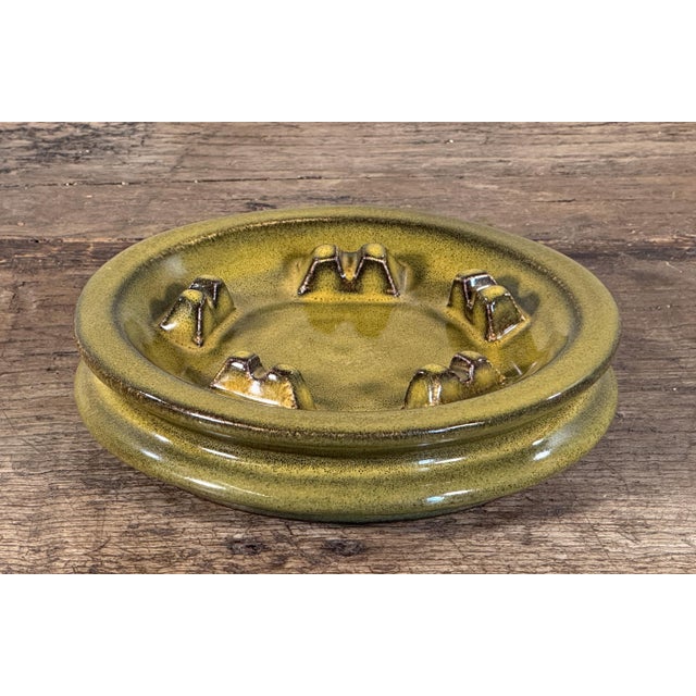 Mid 20th Century Vintage 1950's Studio Pottery Olive Green Ceramic Ashtray For Sale - Image 5 of 6