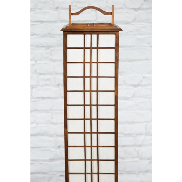 Vintage Tall Japanese Square Rice Paper Panel Table Lamp For Sale - Image 12 of 12