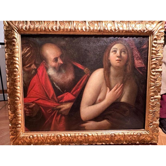Giacomo Cavedone, Susanna and the Elders, Oil on Canvas, 16th-17th Century, Framed For Sale - Image 10 of 12