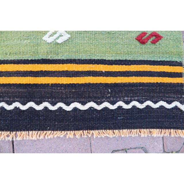 Pistachio 1980s Colorful Striped Mid Century Design Runner Kilim Rug For Sale - Image 8 of 11