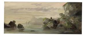 Alexandre Dupendant, Vision of Peace; Figure on Coast, 1870, Gouache Painting
