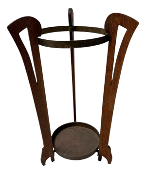 Arts and Crafts Oak and Brass Umbrella Stand, 1900s