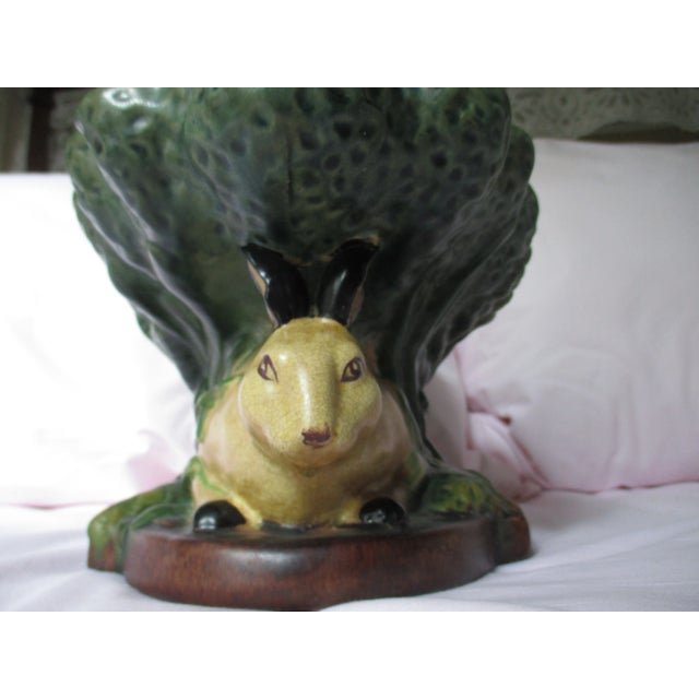 Ceramic Vintage Majolica Rabbits Under Cabbage Pedestal Centerpiece Bowl For Sale - Image 7 of 12