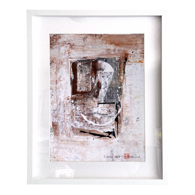 Fiesta. XVII One of a Kind White Framed Modern Shades of Brown Painting For Sale