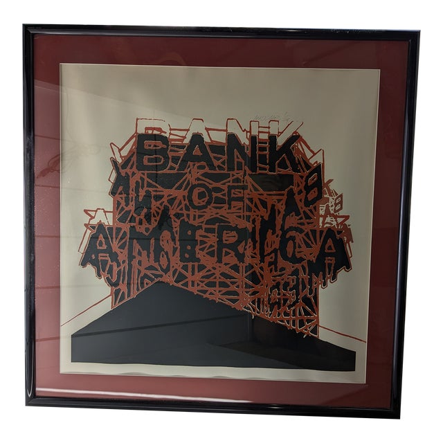 Framed and Signed 1969 Bank of America Color Tinted Lithograph For Sale
