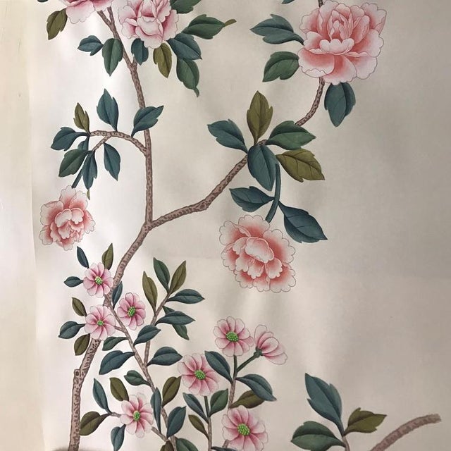 Light Pink Chinoiserie Hand-Painted Magnolia & Peony Wallpaper Panels, Set of 4 For Sale - Image 8 of 8