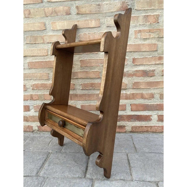 Mid-Century Modern Small Mid-Century Walnut Wall Shelf with One Drawer, 1960s For Sale - Image 3 of 8