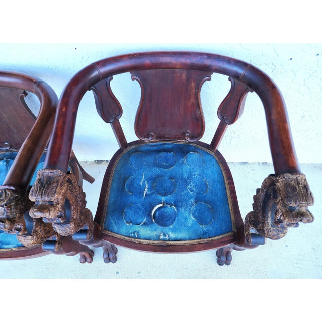 Antique Chinese Dragon Chairs Asian Pair For Sale - Image 4 of 12