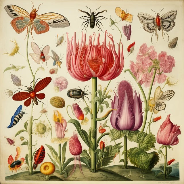 FREE SHIPPING FOR A LIMITED TIME ONLY! 'Insects and Flowers' # 17 - Original Botanical Fine Art Print. *Chairish...