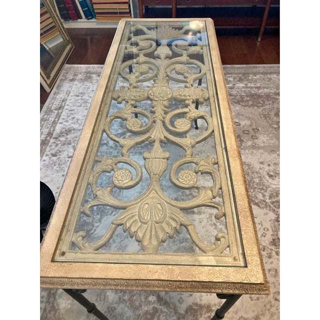 Vintage Mediterranean Maitland Smith Cast Stone & Wrought Iron Console Table For Sale In Atlanta - Image 6 of 8