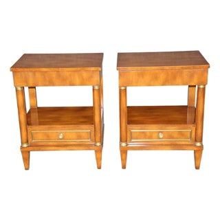 1960's Pair French Empire Style 2 Drawer Brass Mount Nightstands For Sale