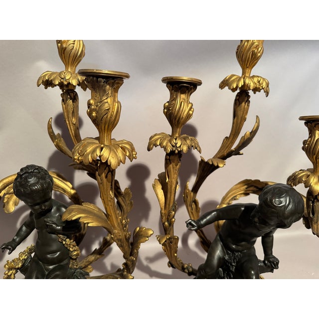 French Circa 1880 French Louis XV Bronze Gilt Candelabras, Signed- a Pair For Sale - Image 3 of 12