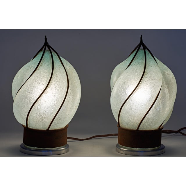 Vintage Wrought Iron and Hand Blown Glass Lamp Shades/Globes - a Pair For Sale In Phoenix - Image 6 of 7