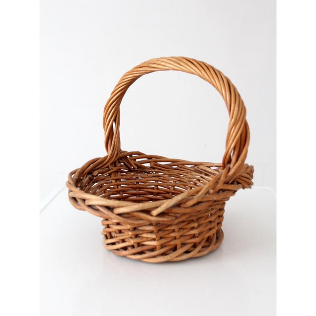 Brown Vintage Woven Wicker Gathering Basket With Twisted Handle For Sale - Image 8 of 13