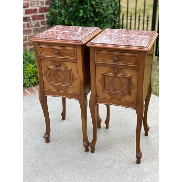 1920s Antique French Walnut Marble Top Nightstands a Pair Chairish
