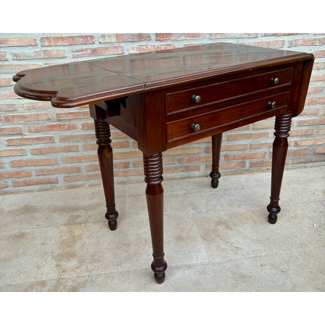 Wood Drop-Leaf Side Table With Two Drawers, 1930s For Sale - Image 11 of 15