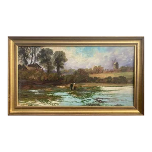 "After the Rain" Large Framed Mid-Century Impressionist Landscape Painting