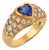 Vintage Heart Shape Sapphire Diamond 18k Yellow Gold Ring, Size 5 For Sale