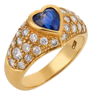 Vintage Heart Shape Sapphire Diamond 18k Yellow Gold Ring, Size 5