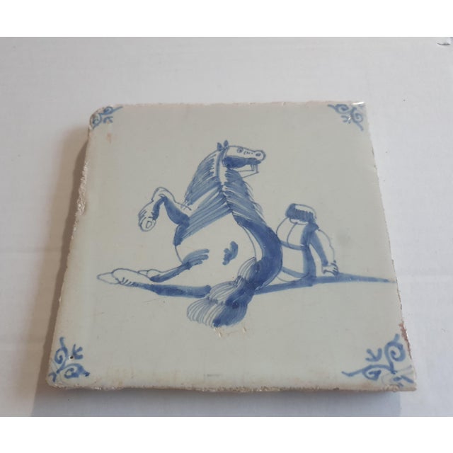 Dutch Man Under Falling Horse Tile from Delft, 1620s For Sale - Image 3 of 9
