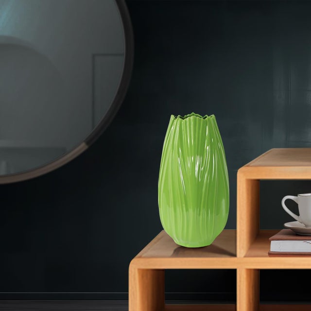 Contemporary Field Green Short Ceramic Vase For Sale - Image 3 of 9