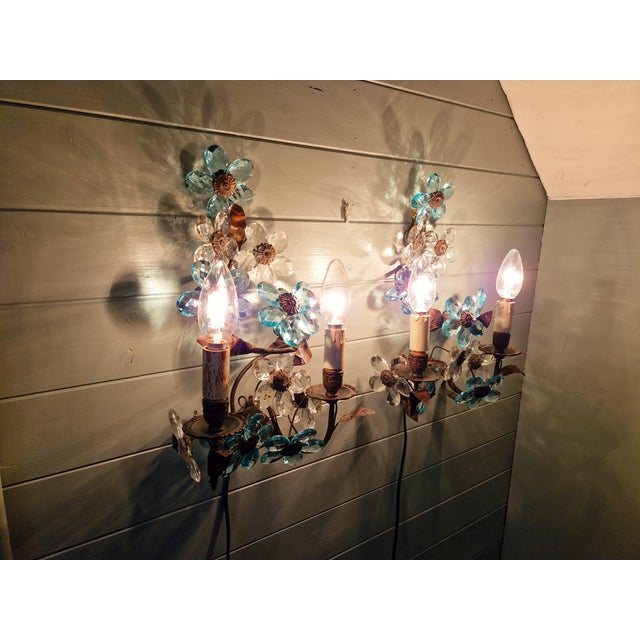 Murano Crystal Floral Wall Sconces, 1950s, Set of 2 For Sale - Image 11 of 15