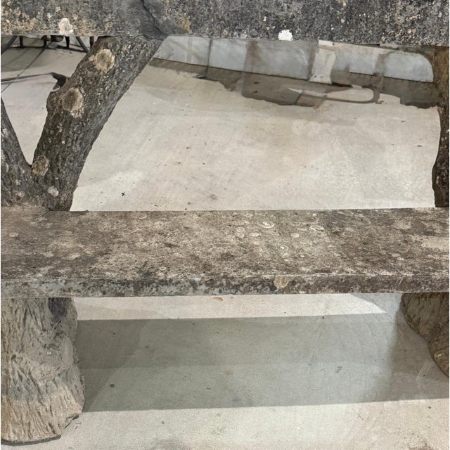 Monumental French Faux Bois Cast Stone Bench Tree Trunk Supports, circa 1920s For Sale - Image 13 of 18