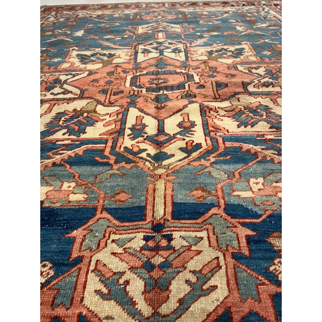 Antique Persian Serapi Carpet, Handmade Rug Light Blue, Ivory, Rusty Red For Sale - Image 4 of 12