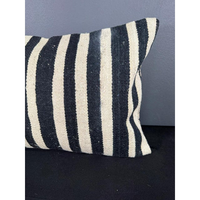 Turkish Hemp Pillow Cushion Natural Beige Black Pillow Cushion Cover 16" x 24" For Sale - Image 4 of 4