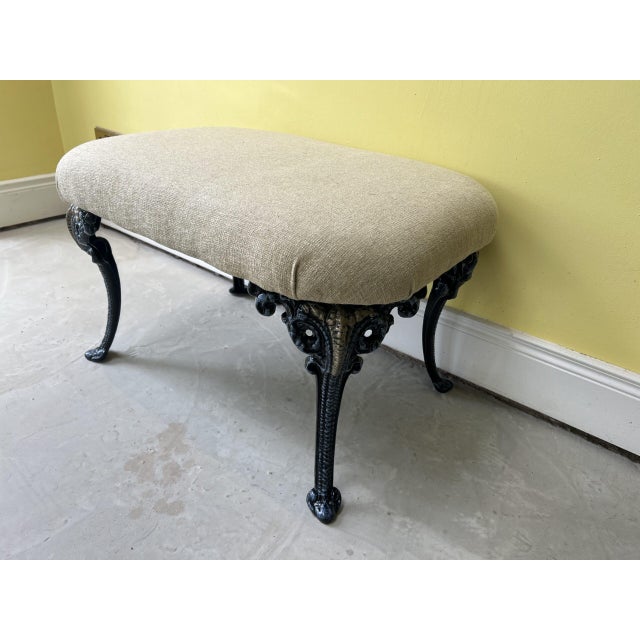 Hand-Decorated 4-Legged Ottoman in Cast Iron with Elephant Heads For Sale - Image 5 of 6