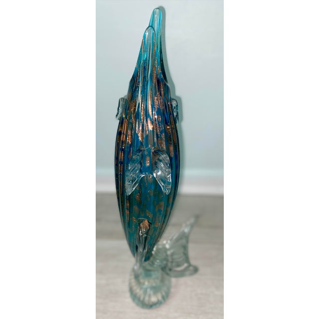 Tall Modernist Murano Style Fish With Gold Flecks For Sale - Image 4 of 8