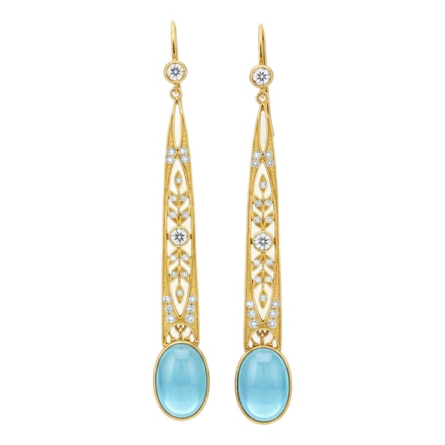 Art Nouveau Topaz Drop Earrings Silver, Gold, A Pair For Sale