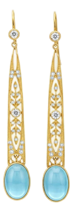 Art Nouveau Topaz Drop Earrings Silver, Gold, A Pair