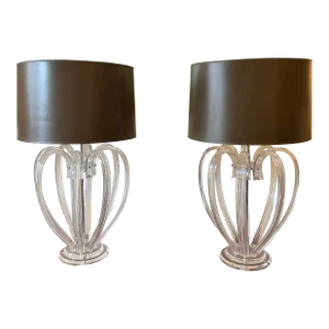 1970s Vintage Pair of Large Lucite Table Lamps