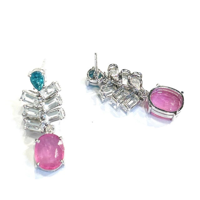Gemstone Bochic "Orient" Vintage Ruby, Topaz & Blue Appetite Earrings 18K Gold & Silver For Sale - Image 7 of 18