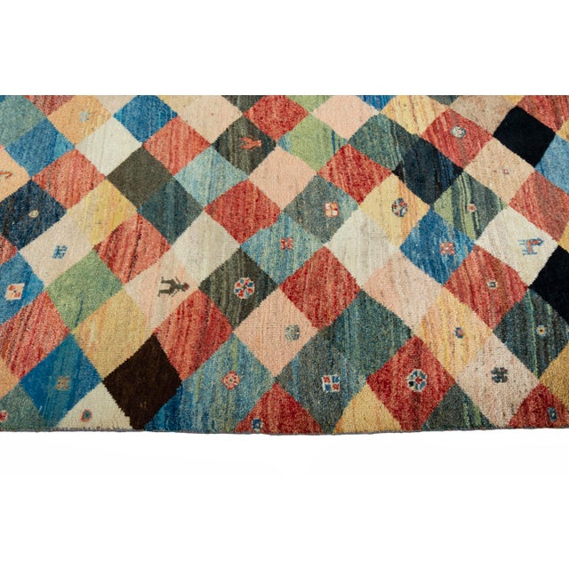 Beige Gabbeh Nomad Rug with Diamond Pattern with Natural Colors For Sale - Image 8 of 12