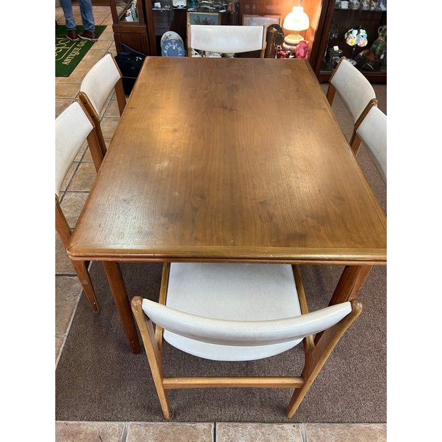 Wood 1950s Danish Teak Draw Leaf Dining Table With 6 Chairs Mid Century Modern For Sale - Image 7 of 11