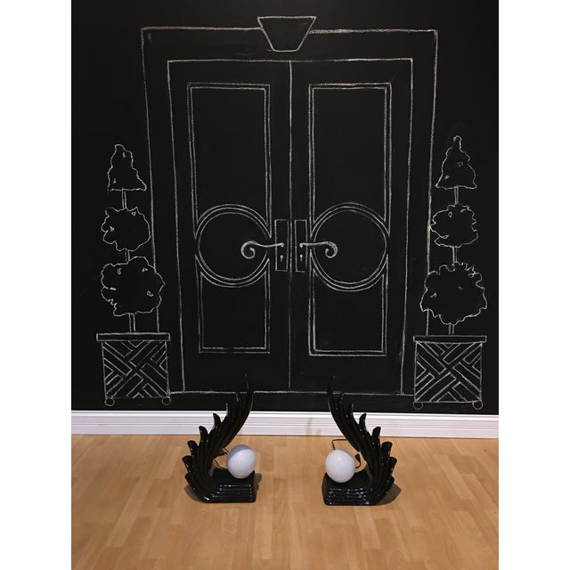 1980's art deco inspired wing globe lights. These fun lights have a 5" white globe that lights up the room. Perfect...