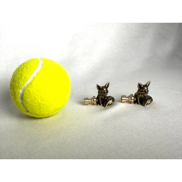 English Traditional Small Figurative Fox Solid Brass Cabinet Knobs, a Pair For Sale - Image 9 of 10