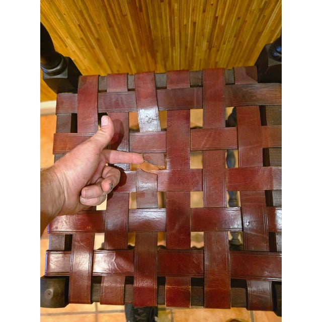 Mid 20th Century Spanish Set of Six Interlaced Leather Wooden Chairs For Sale - Image 11 of 12