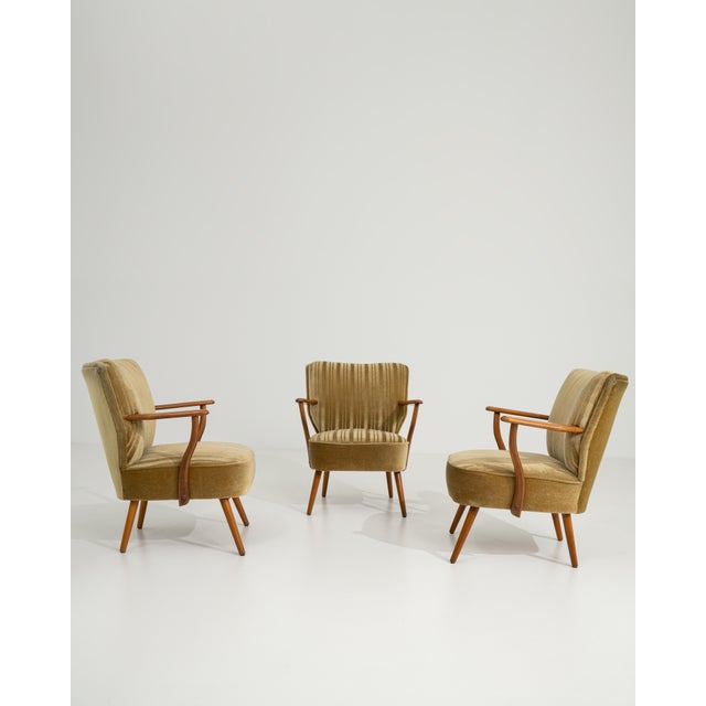 Set Of Three Mid Century Modern Upholstered Armchairs For Sale - Image 11 of 12