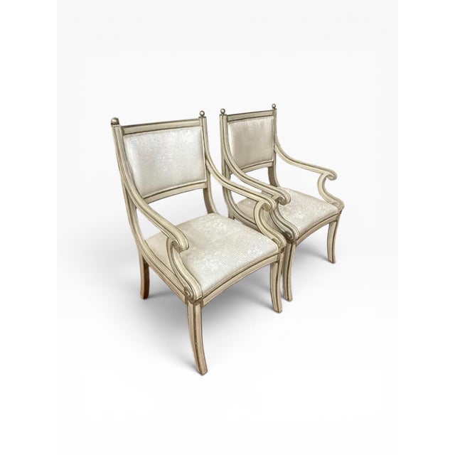 Cream Custom Made Neoclassical Arm Chairs With Silver Gilding (A Pair) For Sale - Image 8 of 14