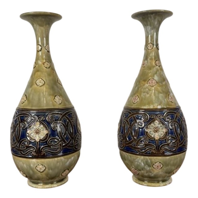 Antique Art Nouveau Stoneware Baluster Vases from Royal Doulton, 1900s, Set of 2 For Sale