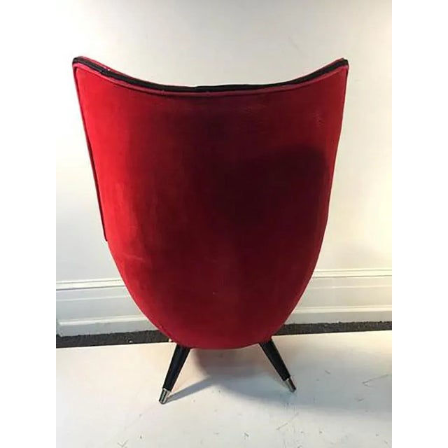 Modern Modernist Red/black Lounge Chairs Attributed to Jean Royere - a Pair For Sale - Image 3 of 5