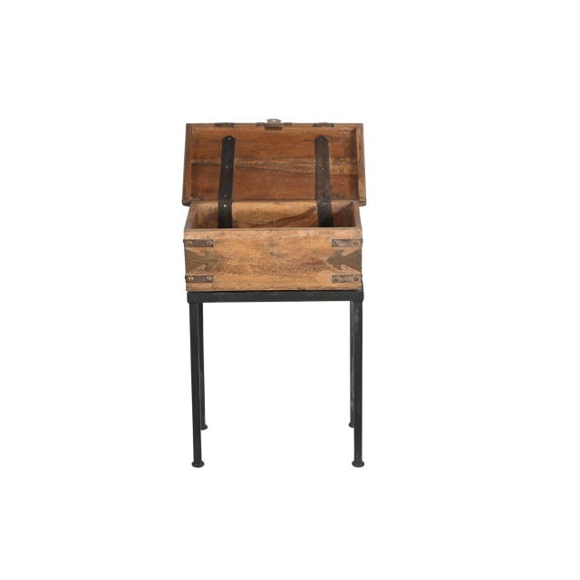 Farmhouse Vintage Anglo-Indian Teak Small Chest on Iron Legs/Side Table For Sale - Image 3 of 3