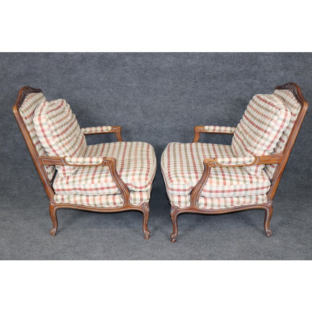 Pair Louis XV Style Carved Wood Armchairs With Plaid Upholstery For Sale In Philadelphia - Image 6 of 15