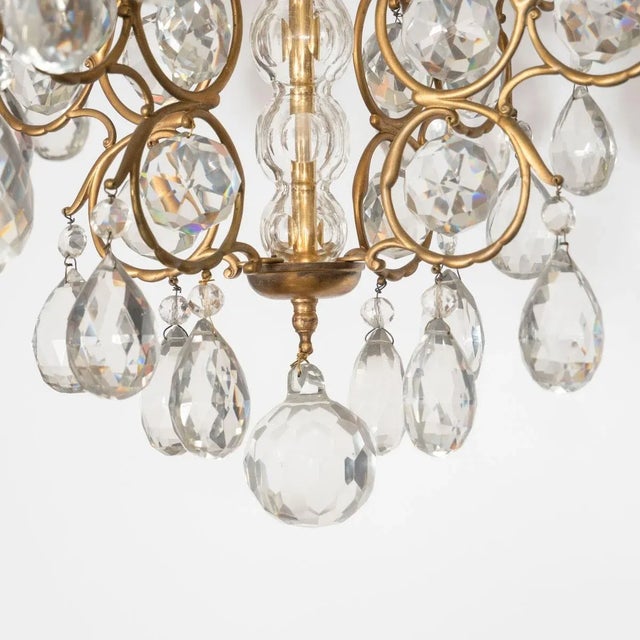 1940s Traditional Gilt Metal Crystal Drop Chandelier For Sale - Image 5 of 10