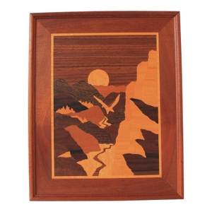 Vintage Handmade Framed Inlay Marquetry Picture - Birds Soaring Over a Landscape