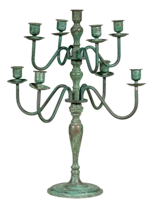 Japanese Vintage Two-Tiered Eight Arm Candelabra with Verdigris Patina