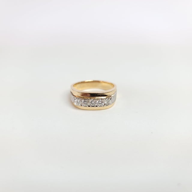 Contemporary Diamond Band with Brushed Satin Finish .75cttw 14k Two-Toned Gold, Size 10 For Sale - Image 3 of 4